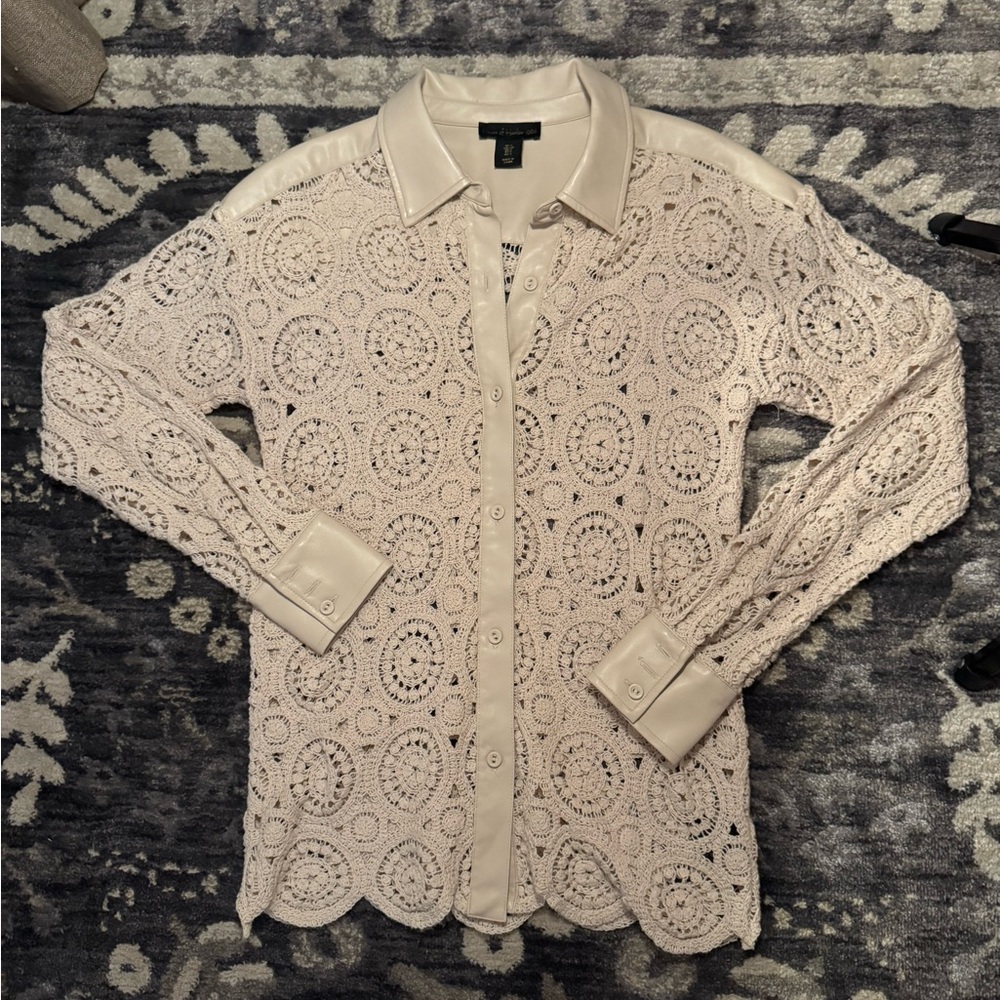 House of Harlow Button Up Cream Lace Crochet Shirt Jacket